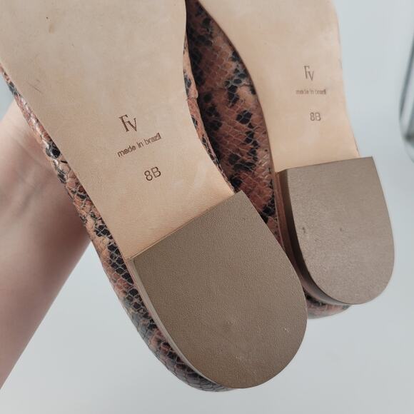 Frances Valentine Chocolate Brown Paige Snakeskin Embossed Leather Flats 8 - Picture 11 of 13